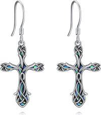 wholesale 925 Sterling Silver Celtic Knot Abalone Shell Cross Dangle Drop Earrings for Women-Tulip