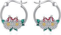 wholesale 925 Sterling Silver Ladybug Daisy Flower Hoop Earrings  for Girls and Women-Ladybug
