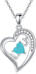 wholesale 925 Sterling Silver Turquoise Heart Key Pendant Necklace for Women-0-0