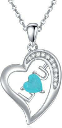 wholesale 925 Sterling Silver Turquoise Heart Key Pendant Necklace for Women-Style 12