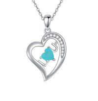 wholesale 925 Sterling Silver Turquoise Heart Key Pendant Necklace for Women-Style 12