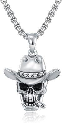 wholesale 925 Sterling Silver Cowgirl Skull Cigar Pendant Necklace  for Women Men -D-Skull cowboy