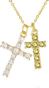 wholesale 14K Gold Sterling Silver Birthstone Double Cross Necklace for Women-04-08-Apr-Aug