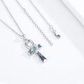 wholesale 925 Sterling Silver Egyptian Cross Turquoise Abalone Shell Pendant Necklace-0-3
