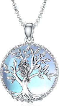 wholesale 925 Sterling Silver Blue Moonstone Tree of Life Raven Owl Pendant Necklace for Women-Tree of life raven necklace