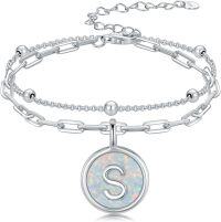 wholesale 925 Sterling Silver & Opal Initial Bracelet - Personalized Elegant Dainty Jewelry Gift-S
