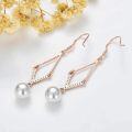 wholesale Rose Gold Cubic Zirconia Cut 925 Sterling Silver Celtic Knot Drop Dangle Pearl Earrings Leverback (Silver)-0-3