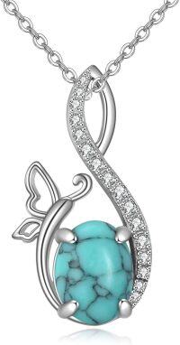 wholesale Sterling Silver Turquoise Moonstone Butterfly Necklace for Women-Turquoise