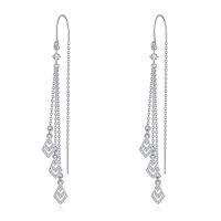 wholesale 925 Sterling Silver Geometric Cubic Zirconia Shape Threader Dangle Drop Earrings with Chain and CZ Stones for Women-Rhombus