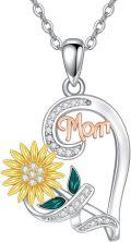 wholesale 925 Sterling Silver Yellow Gold Plated Rose Heart Sunflower Pendant Necklaces for Women Girls Mother's Day Gifts Jewelry 48cm Chain Length-0-0
