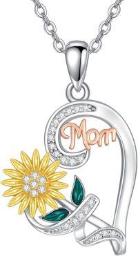 wholesale 925 Sterling Silver Yellow Gold Plated Rose Heart Sunflower Pendant Necklaces for Women Girls Mother's Day Gifts Jewelry 48cm Chain Length-Mom and Sunflower Necklace