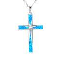 wholesale 925 Sterling Silver Opal Inlay Cross Pendant Necklace Religious  for Women and Men-0-5