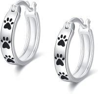 wholesale 925 Sterling Silver Cat Dog Paw Hoop Earrings s for Women-paw(Black)