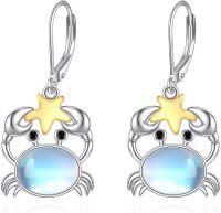 wholesale 925 Sterling Silver Crab Moonstone Drop Earrings with Star Charm for Women Girls Gift-crab