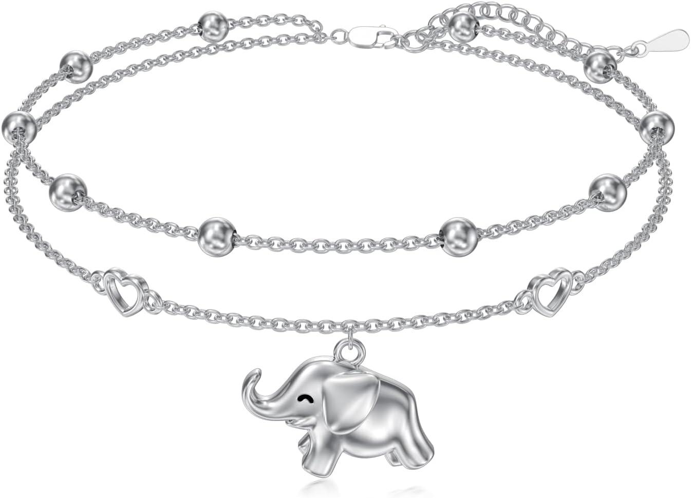 wholesale 925 Sterling Silver Elephant Charm Heart Beaded Ankle Anklet for Women Gifts-0-0