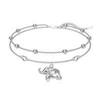 wholesale 925 Sterling Silver Elephant Charm Heart Beaded Ankle Anklet for Women Gifts-Elephant