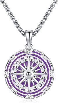 wholesale Sterling Silver Enamel Compass Dream Direction Nautical Jewelry for Women Men-Style D-Purple
