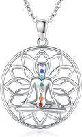 wholesale 925 Sterling Silver 7 Chakra Yin Yang Lotus Meditation Pendant Necklace-0-0