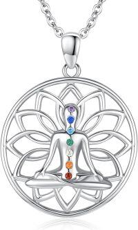 wholesale 925 Sterling Silver 7 Chakra Yin Yang Lotus Meditation Pendant Necklace-Yoga-Lotus Chakra