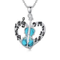 wholesale 925 Sterling Silver Turquoise Heart Violin Musical Notes Pendant Necklace-A-Violin Turquoise Necklace