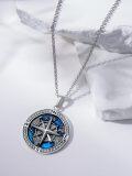 wholesale 925 Sterling Silver Blue Enamel World Map Compass Necklace for Men & Women - Travel Talisman Pendant Unique Inspirational s for Birthdays and Holidays-0-3