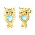 wholesale 925 Sterling Silver Gold Plated Cute Owl Heart Blue Opal Stud Earrings-0-0