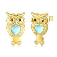 wholesale 925 Sterling Silver Owl Earrings Wholesale With Heart Moonstone Design-Gold-Moonstone