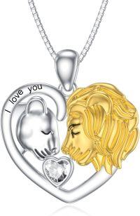 wholesale Silver Stone Lion Heart Necklace Lioness Lion Jewelry Gift for Women-April - Created Diamond