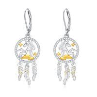 wholesale 925 Sterling Silver Unicorn Earrings With Dreamcatcher Design-Dreamcatcher