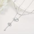 wholesale 925 Sterling Silver Heart Key Pendant Double Chain Lariat Necklaces Gifts for Women-0-2