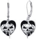 wholesale 925 Sterling Silver Heart-Shaped Black Enamel Skull Drop Earrings for Women - Gothic  Idea-0-0