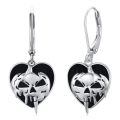wholesale 925 Sterling Silver Heart-Shaped Black Enamel Skull Drop Earrings for Women - Gothic  Idea-0-0