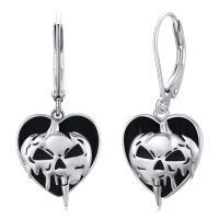 wholesale 925 Sterling Silver Heart-Shaped Black Enamel Skull Drop Earrings for Women - Gothic  Idea-Pumpkin Earrings