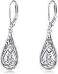 wholesale 925 Sterling Silver Celtic Knot Teardrop Dangle Leverback Earrings - Irish  for Women-0-0