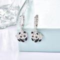 wholesale 925 Sterling Silver Panda Cub Huggie Hoop Earrings with CZ Stones and Black Enamel Accents-0-1