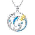 TOUPOP Sterling Silver Opal Dolphin Ocean Wave Pendant Necklace-0-0