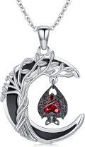 wholesale 925 Sterling Silver Red Crystal Moon Tree Pendant Necklace-0-0