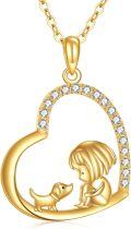 wholesale 14K Gold Heart-Shaped Dog and Girl Charm Pendant Necklace for Women's Gifts-0-0