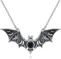 wholesale 925 Sterling Silver Gothic Bat Pendant Necklace with Black Stone - Halloween Costume Accessory for Women-bat-A