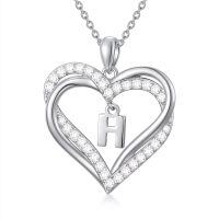 TOUPOP Sterling Silver Heart Initial A-Z Letter Pendant Necklace Gift-undefined