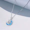wholesale 925 Sterling Silver Blue Fire Opal Crescent Moon & Unicorn Head Pendant Necklace for Women-0-2