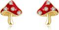 wholesale 14K Gold Red Enamel Crystal Mushroom Stud Earrings for Women Girls-0-0