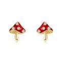 wholesale 14k Gold Mushroom Red Enamel Cubic Zirconia Stud Earrings-0-0