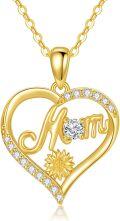 wholesale 14K Gold Blue Topaz Double Heart Mom Pendant Necklace for Women-0-0