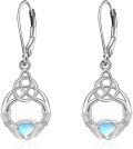 wholesale 925 Sterling Silver Opal Celtic Knot Heart Leverback Dangle Drop Filigree Earrings for Women-0-0