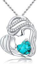 wholesale 925 Sterling Silver Mother Holding Baby Turquoise Stone Heart Pendant Necklace Gift for Mom-0-0