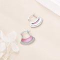 wholesale 925 Sterling Silver Pink Mother of Pearl & Cubic Zirconia Small Fan Hoop Earrings-0-5