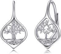 wholesale 925 Sterling Silver Tree of Life Leverback Earrings - Elegant  for Women-Tree of life