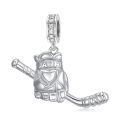 wholesale 925 Sterling Silver Hockey Glove Stick Cz Dangle Charm Bead Platinum Plated-0-0