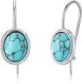 wholesale 925 Sterling Silver Natural Turquoise Oval Leverback Drop Dangle Earrings for Women-0-0